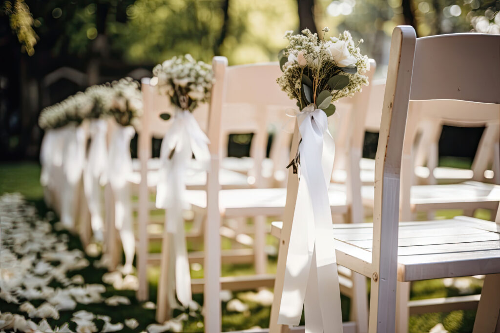 Location_Blumendekoration_Stühle_Hochzeit